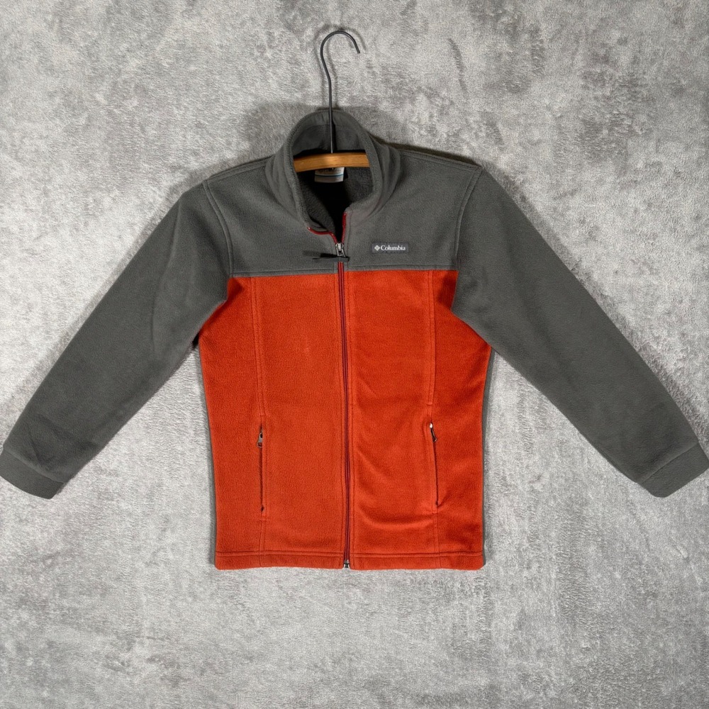 Columbia Youth Boys M 10/12 Colorblock Fleece Full Zip Jacket Orange Gray WB6760